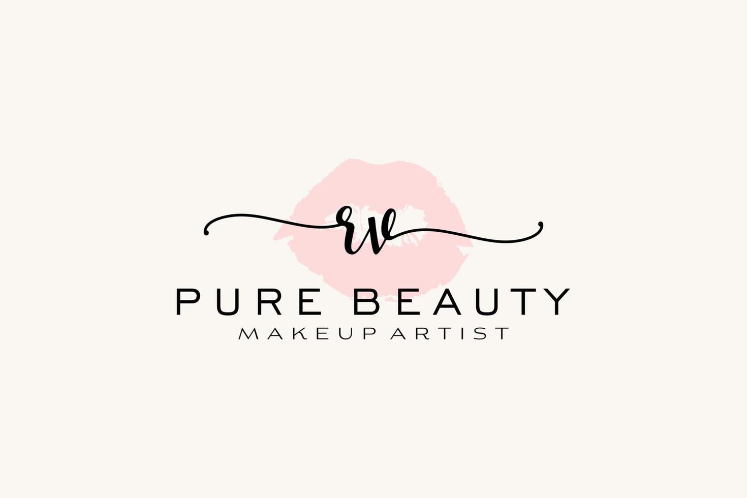 Initial RV Watercolor Lips Premade Logo Design, Logo for Makeup Artist Business Branding, Blush Beauty Boutique Logo Design, Calligraphy Logo with creative template. vector