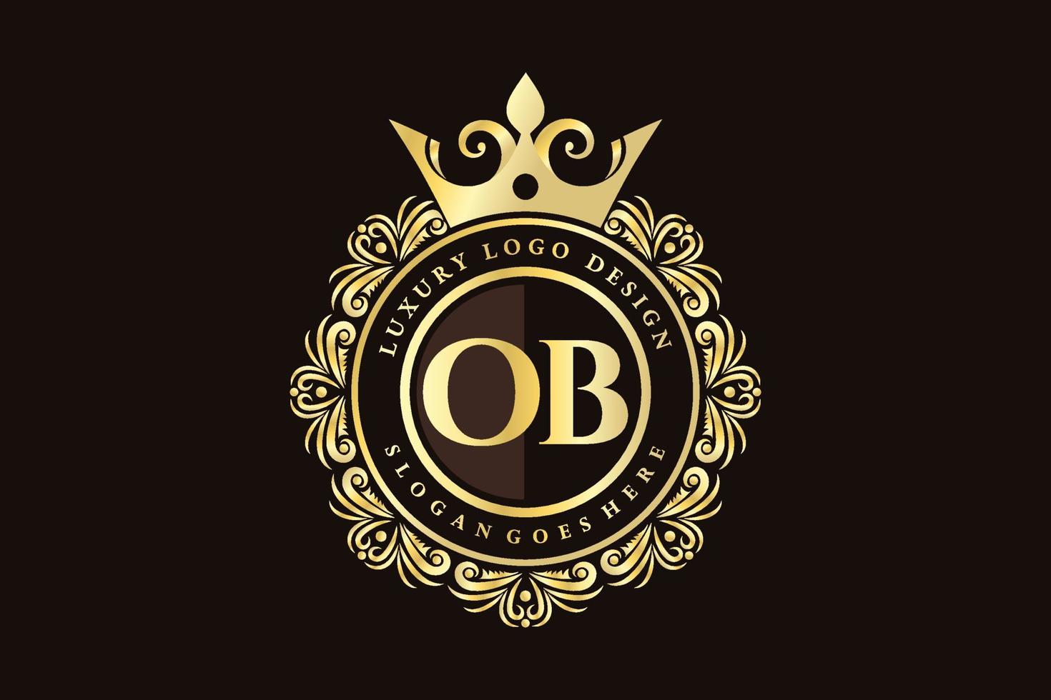 OB Initial Letter Gold calligraphic feminine floral hand drawn heraldic monogram antique vintage style luxury logo design Premium Vector