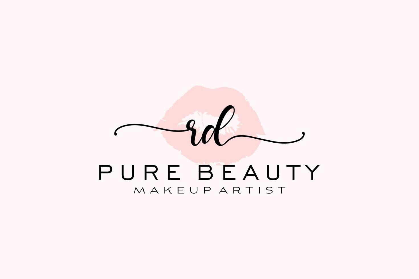 Initial RD Watercolor Lips Premade Logo Design, Logo for Makeup Artist Business Branding, Blush Beauty Boutique Logo Design, Calligraphy Logo with creative template. vector