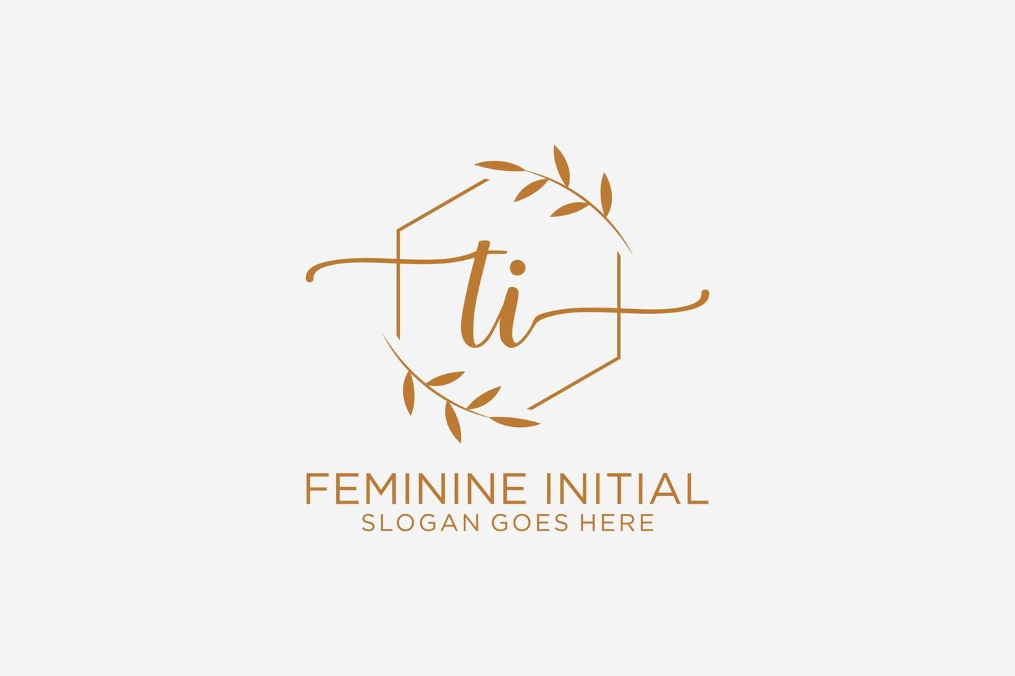 Initial TI beauty monogram and elegant logo design handwriting logo of initial signature, wedding, fashion, floral and botanical with creative template. vector