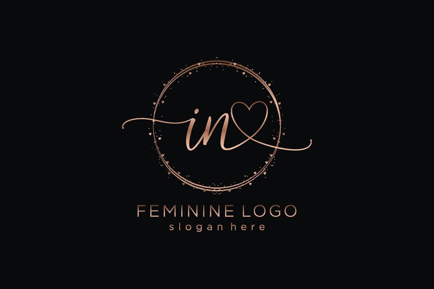 Initial IN handwriting logo with circle template vector logo of initial wedding, fashion, floral and botanical with creative template.