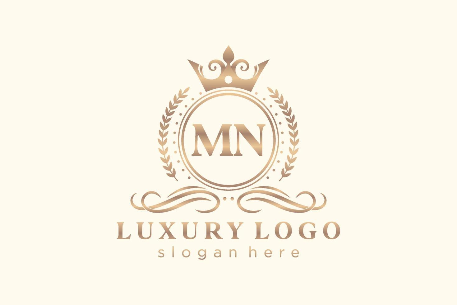 plantilla de logotipo de lujo real con letra inicial mn en arte vectorial para restaurante, realeza, boutique, cafetería, hotel, heráldica, joyería, moda y otras ilustraciones vectoriales. vector