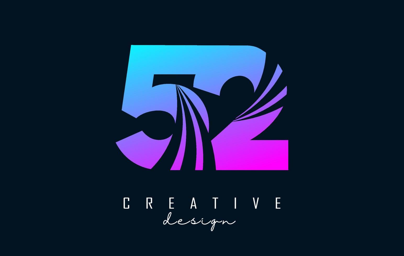 Colorful Creative number 52 5 2 logo with leading lines and road concept design. Number with geometric design. vector