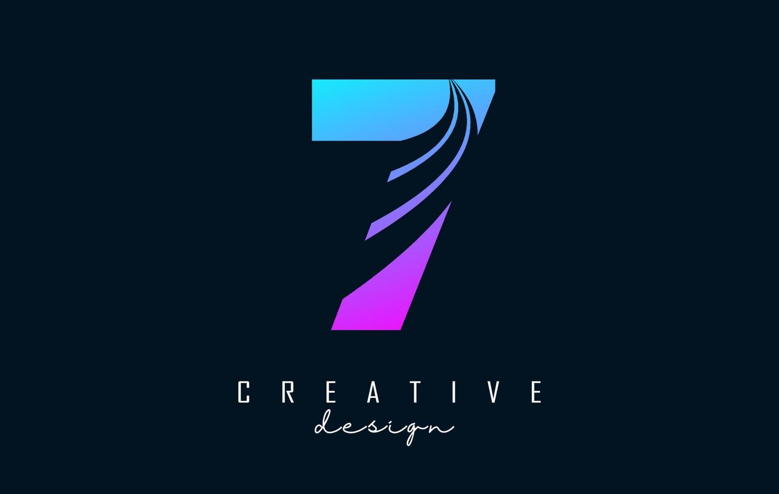 Colorful Creative number 7 logo with leading lines and road concept design. Number with geometric design. vector