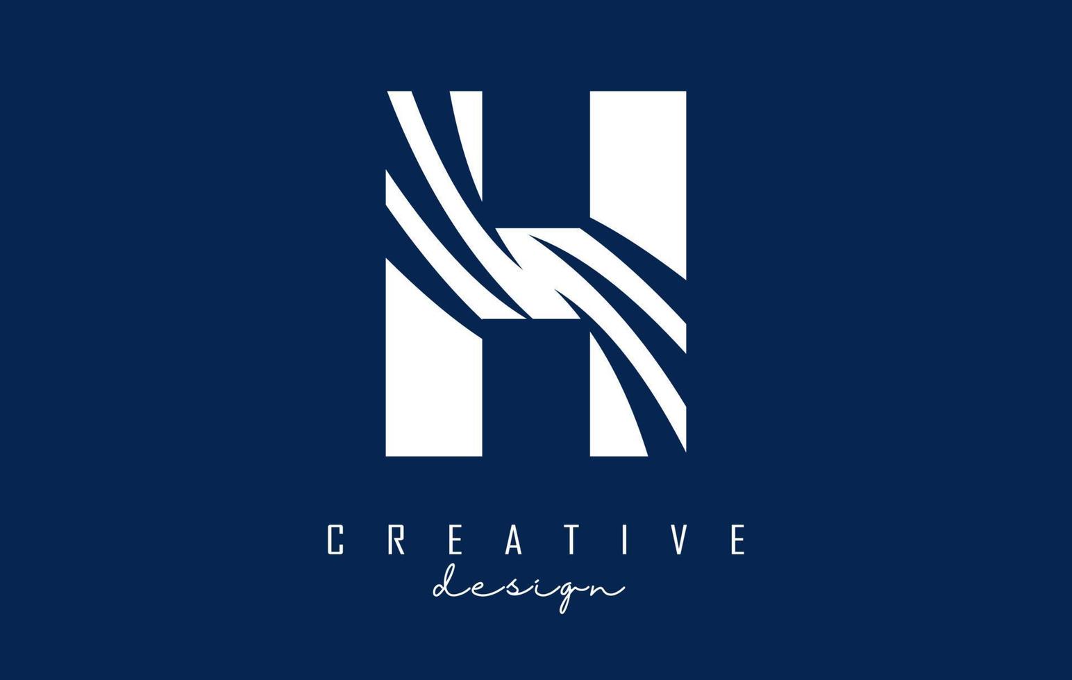 White letter H logo with leading lines and negative space design. Letter with geometric and creative cuts concept. vector