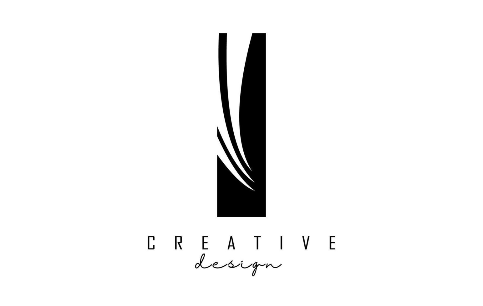 Black letter I logo with leading lines and negative space design. Letter with geometric and creative cuts concept. vector