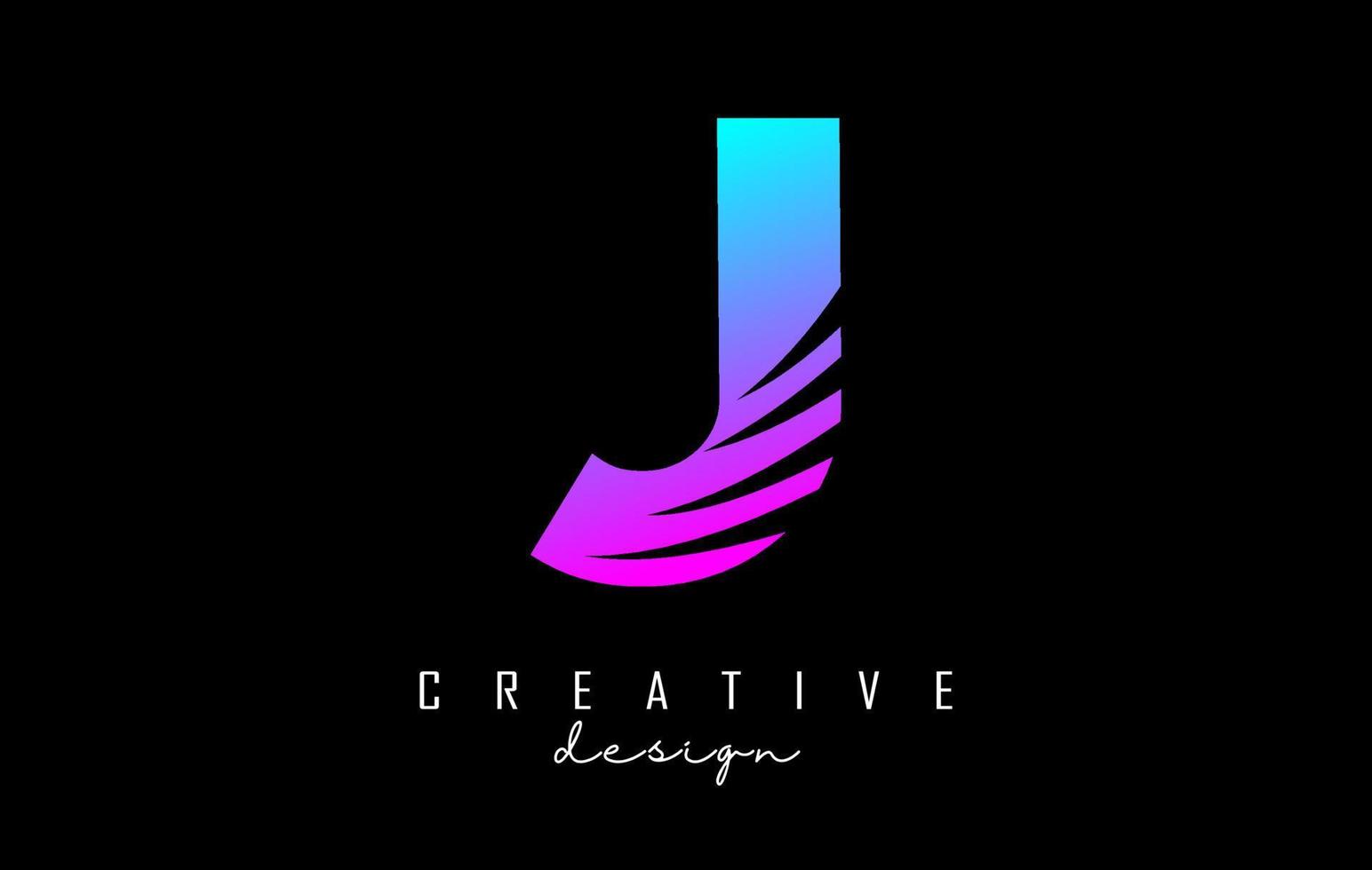 Colorful letter J logo with leading lines and negative space design. Letter with geometric and creative cuts concept. vector