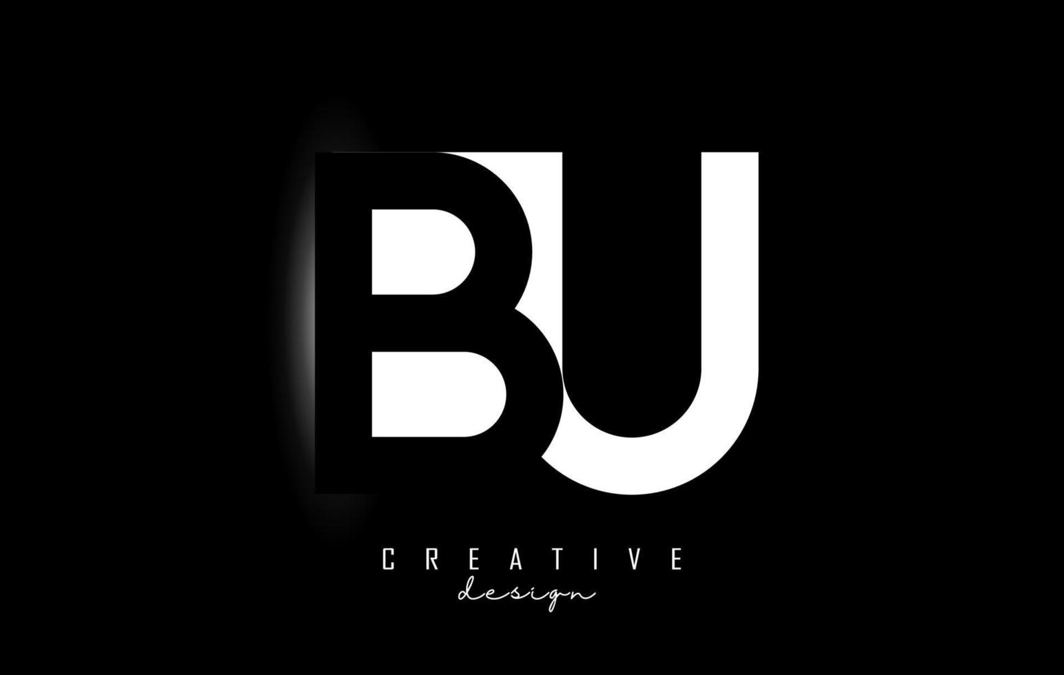 Letters BU Logo with negative space design on a black background. Letters B and U with geometric typography. vector