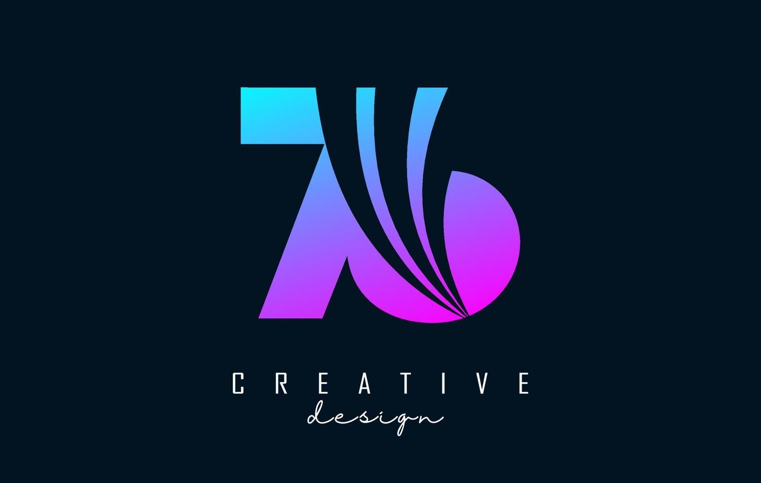 Colorful Creative number 76 7 6 logo with leading lines and road concept design. Number with geometric design. vector