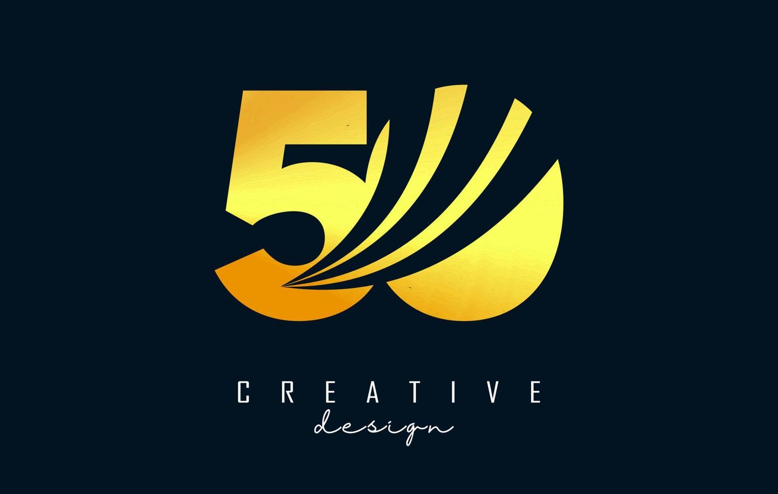 Golden Creative number 50 5 0 logo with leading lines and road concept