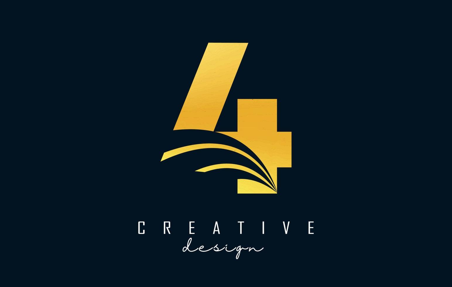 Golden Creative number 4 logo with leading lines and road concept design. Number with geometric design. vector