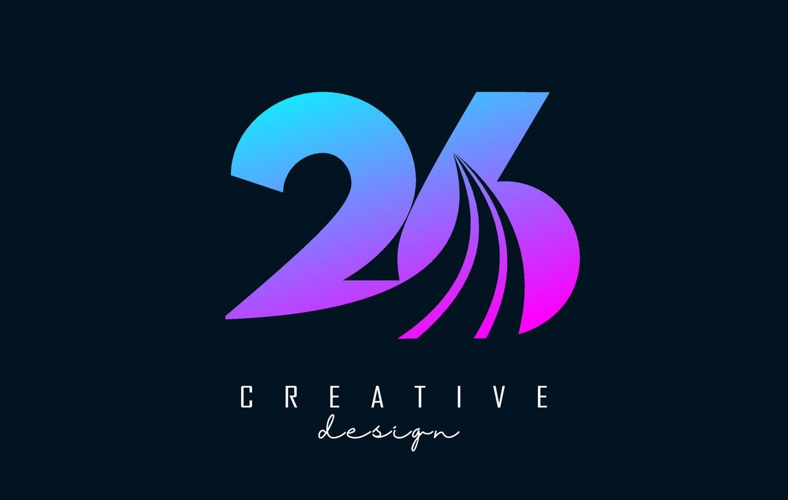 Colorful Creative number 26 2 6 logo with leading lines and road concept design. Number with geometric design. vector