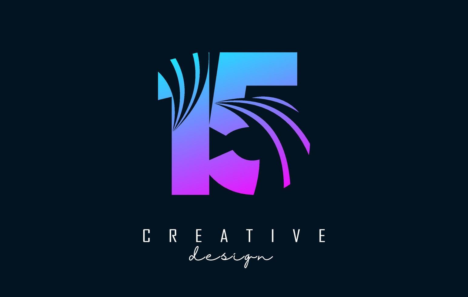 Colorful Creative number 15 1 5 logo with leading lines and road concept design. Number with geometric design. vector