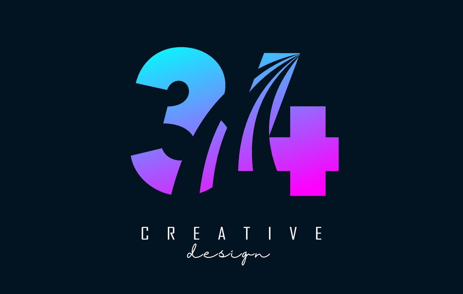 Colorful Creative number 34 3 4 logo with leading lines and road concept design. Number with geometric design. vector