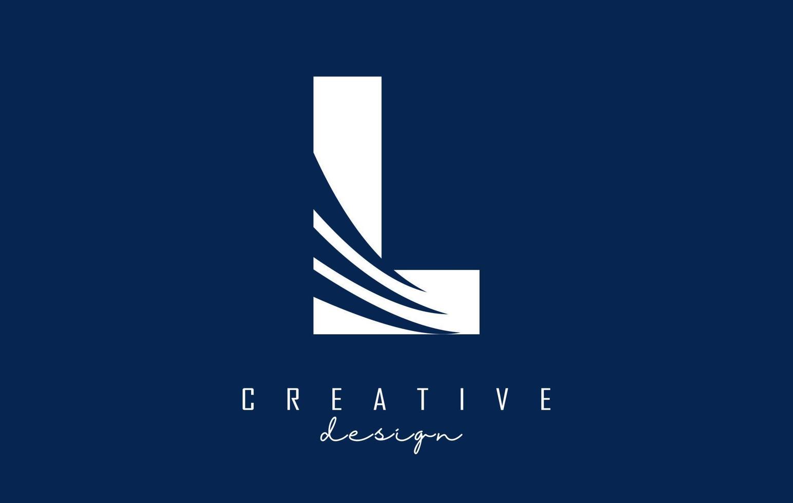 White letter L logo with leading lines and negative space design. Letter with geometric and creative cuts concept. vector