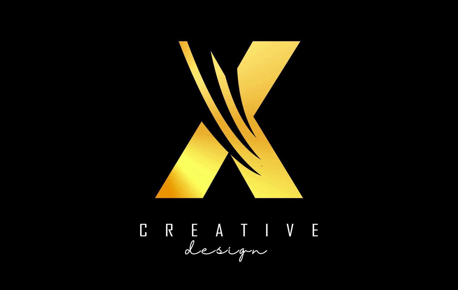 Golden letter X logo with leading lines and negative space design. Letter with geometric and creative cuts concept. vector