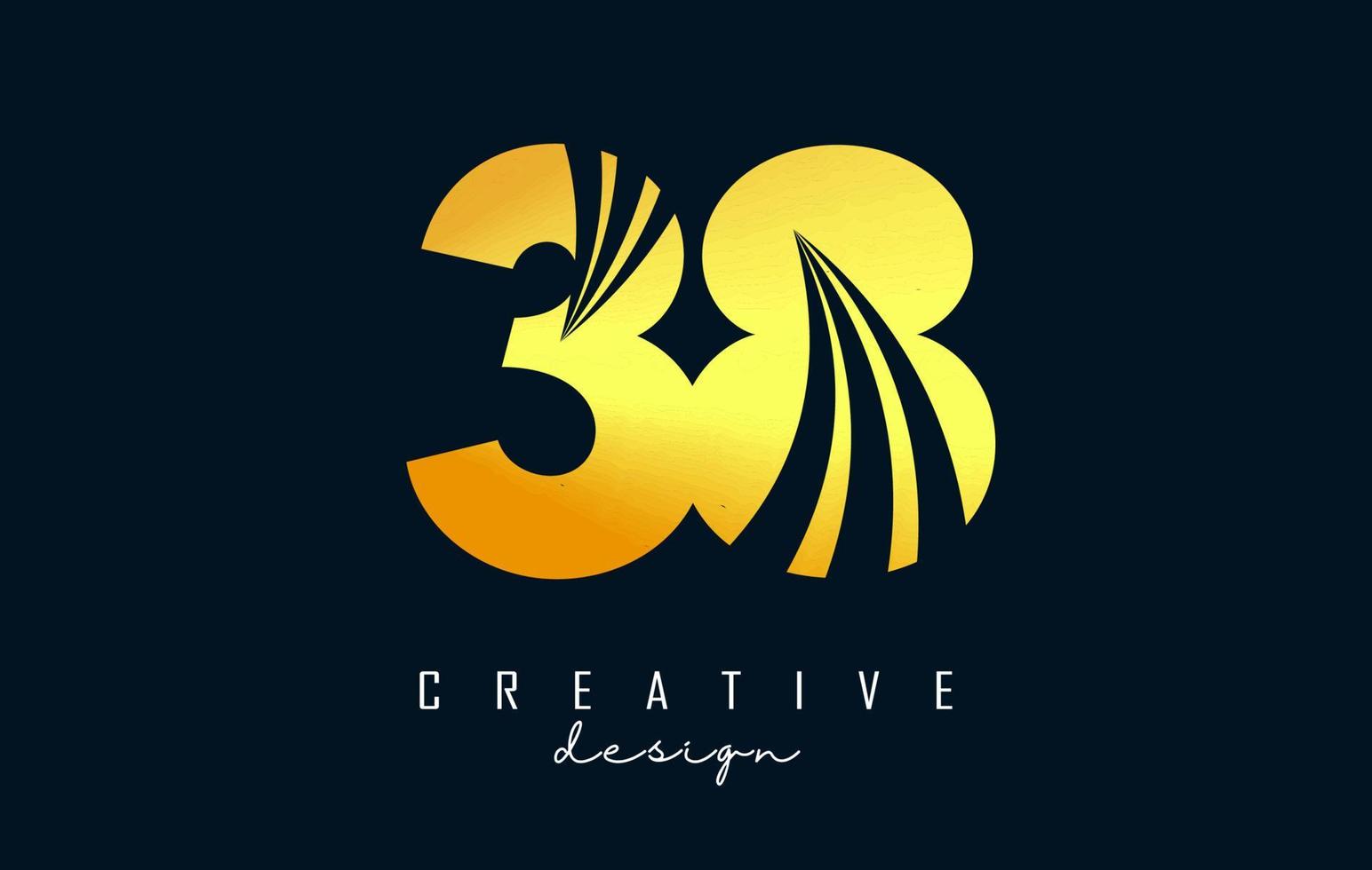 Golden Creative number 38 3 8 logo with leading lines and road concept design. Number with geometric design. vector