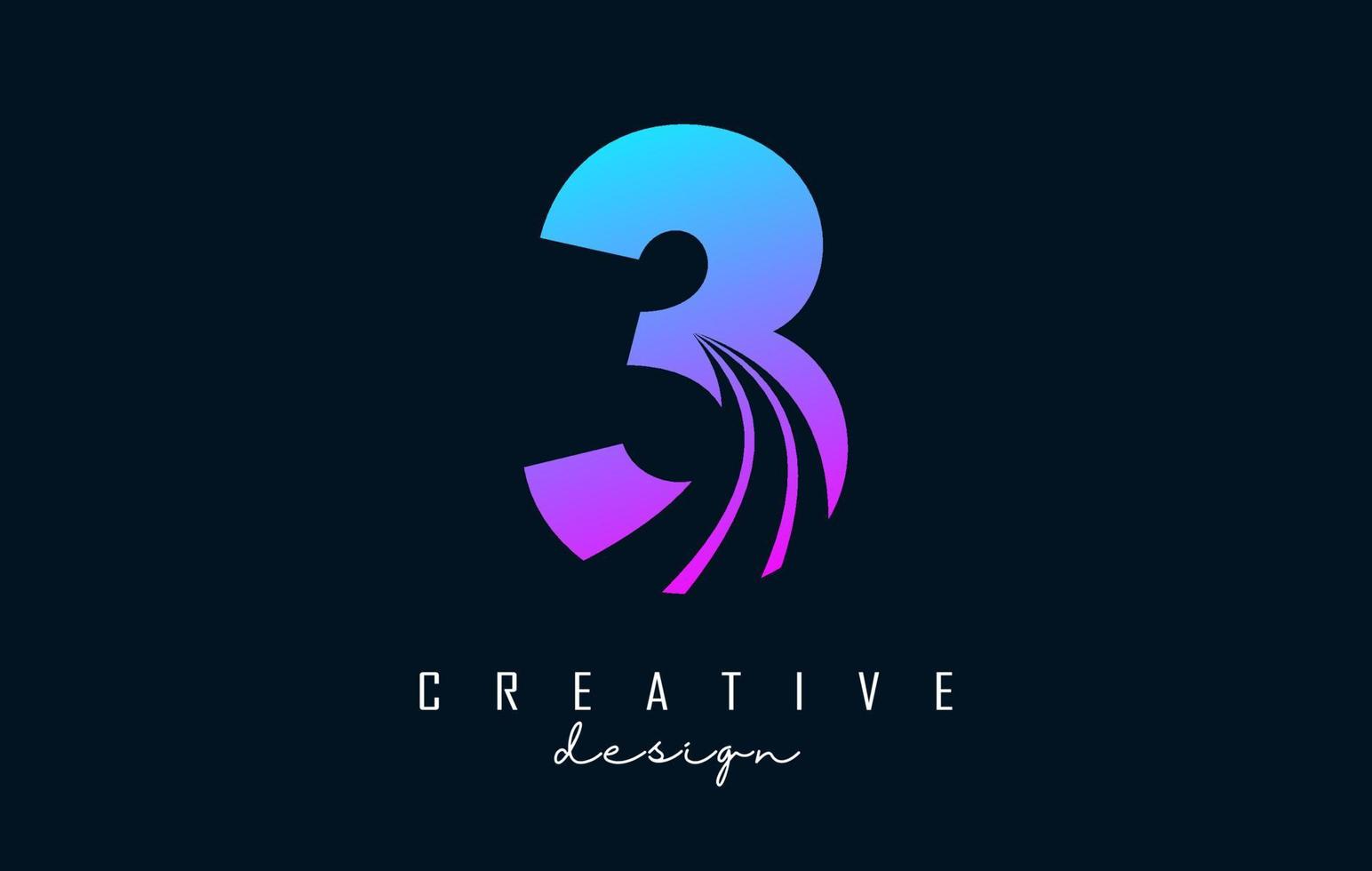 Colorful Creative number 3 logo with leading lines and road concept design. Number with geometric design. vector