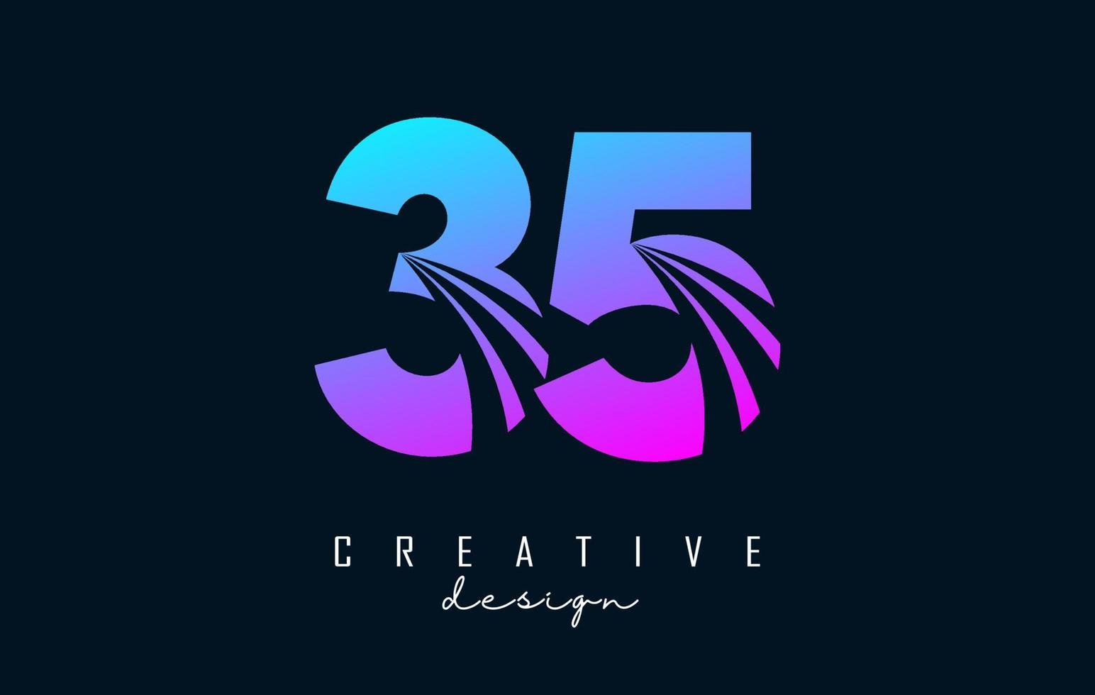 Colorful Creative number 35 3 5 logo with leading lines and road concept design. Number with geometric design. vector