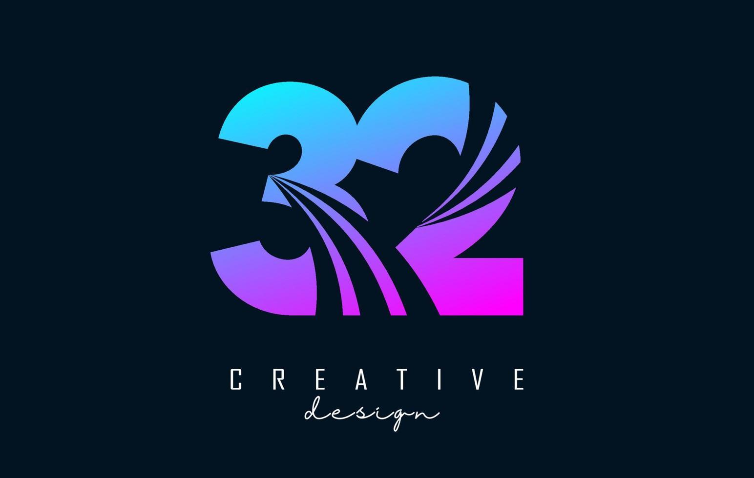 Colorful Creative number 32 3 2 logo with leading lines and road concept design. Number with geometric design. vector