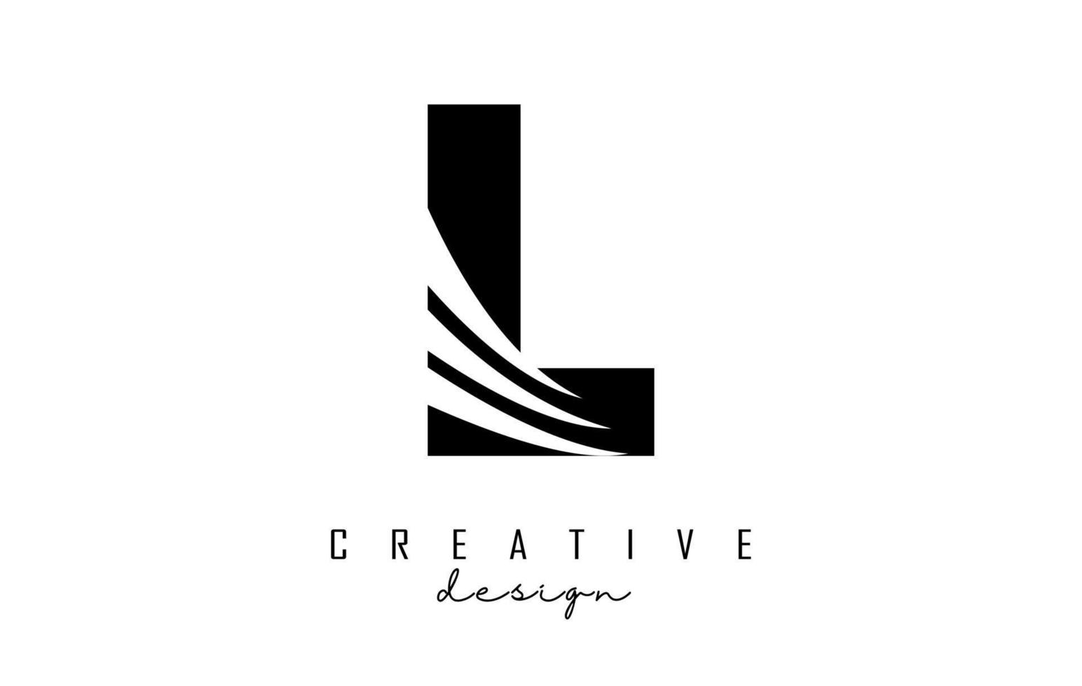 Black letter L logo with leading lines and negative space design. Letter with geometric and creative cuts concept. vector