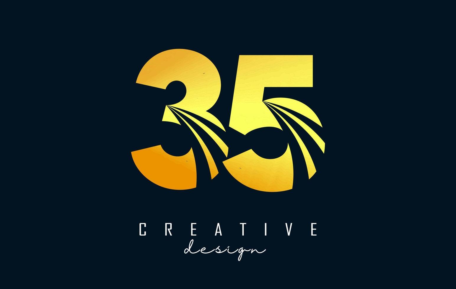 Golden Creative number 35 3 5 logo with leading lines and road concept design. Number with geometric design. vector