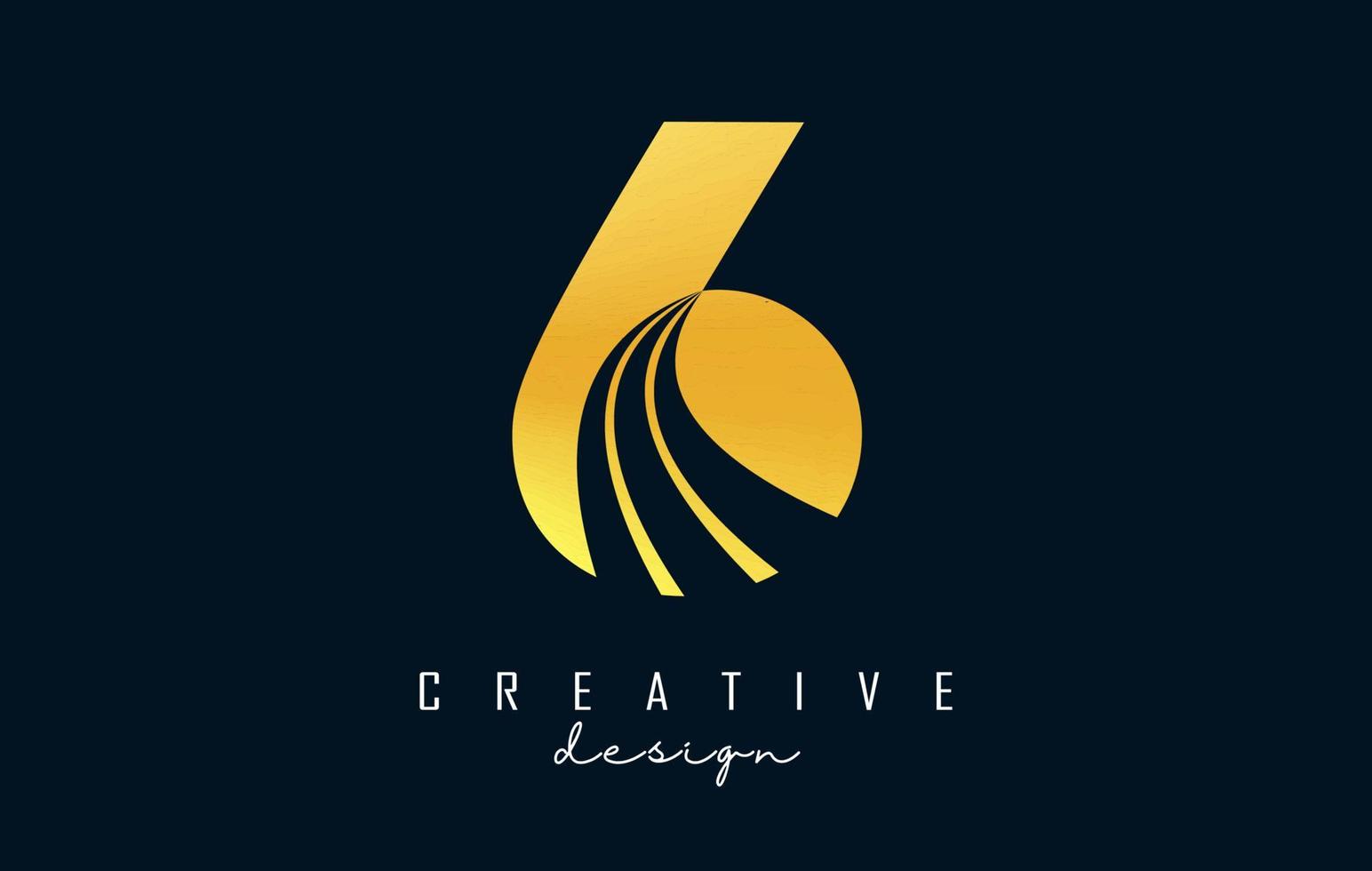 Golden Creative number 6 logo with leading lines and road concept design. Number with geometric design. vector