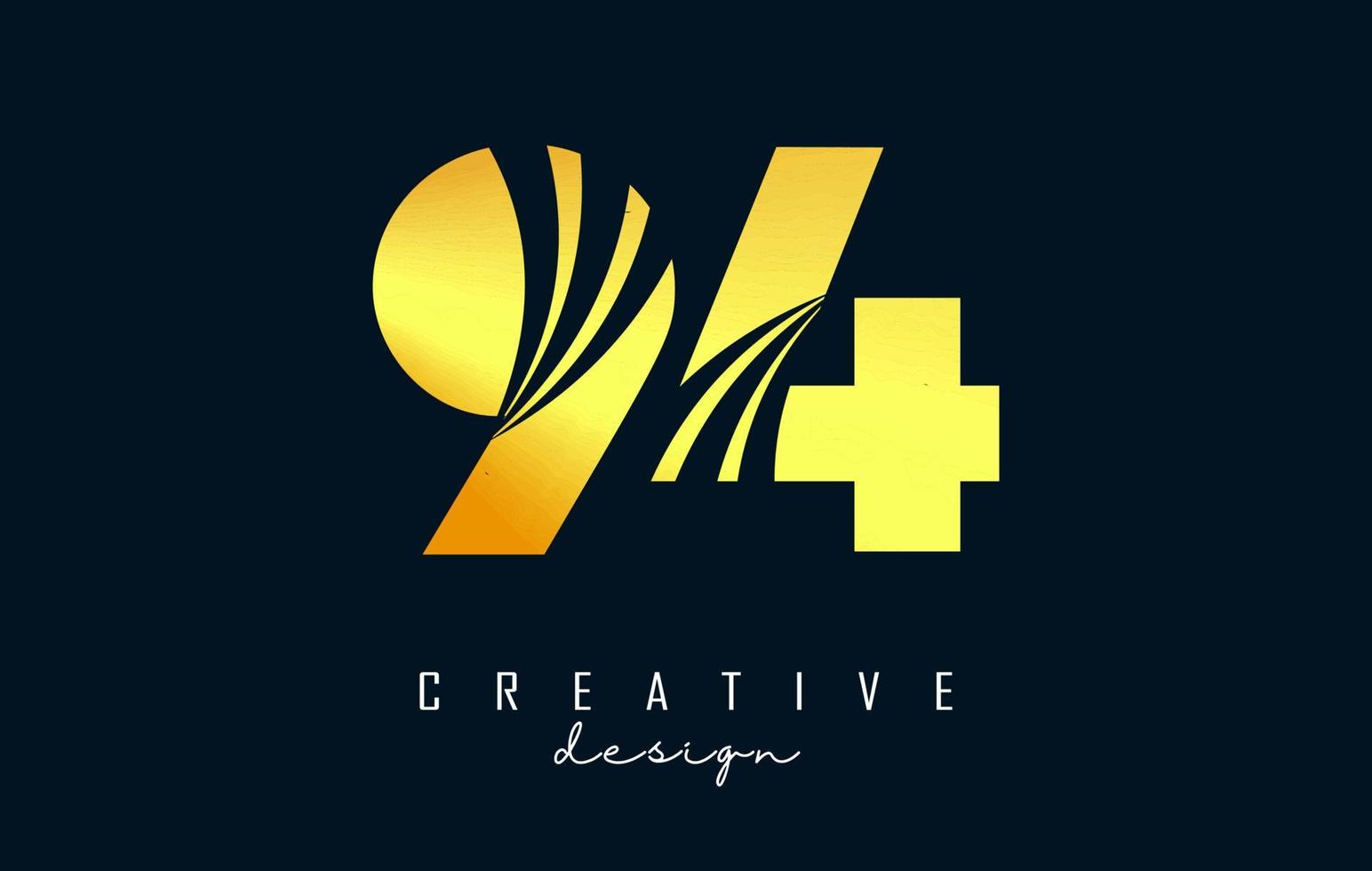 Golden Creative number 94 9 4 logo with leading lines and road concept design. Number with geometric design. vector