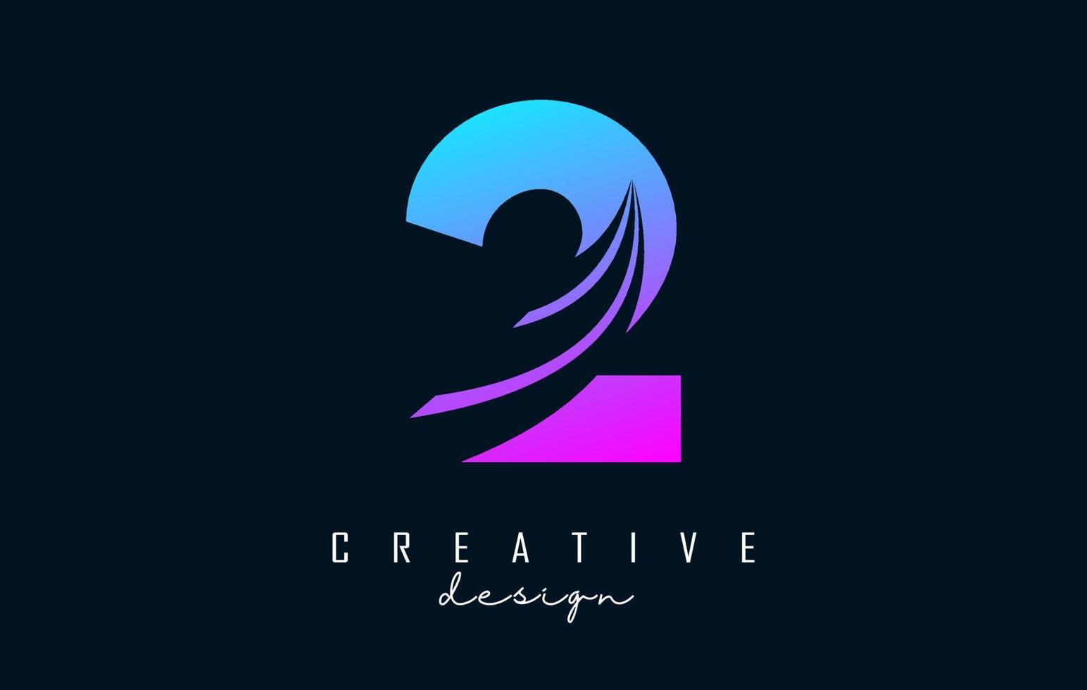 Colorful Creative number 2 logo with leading lines and road concept design. Number with geometric design. vector