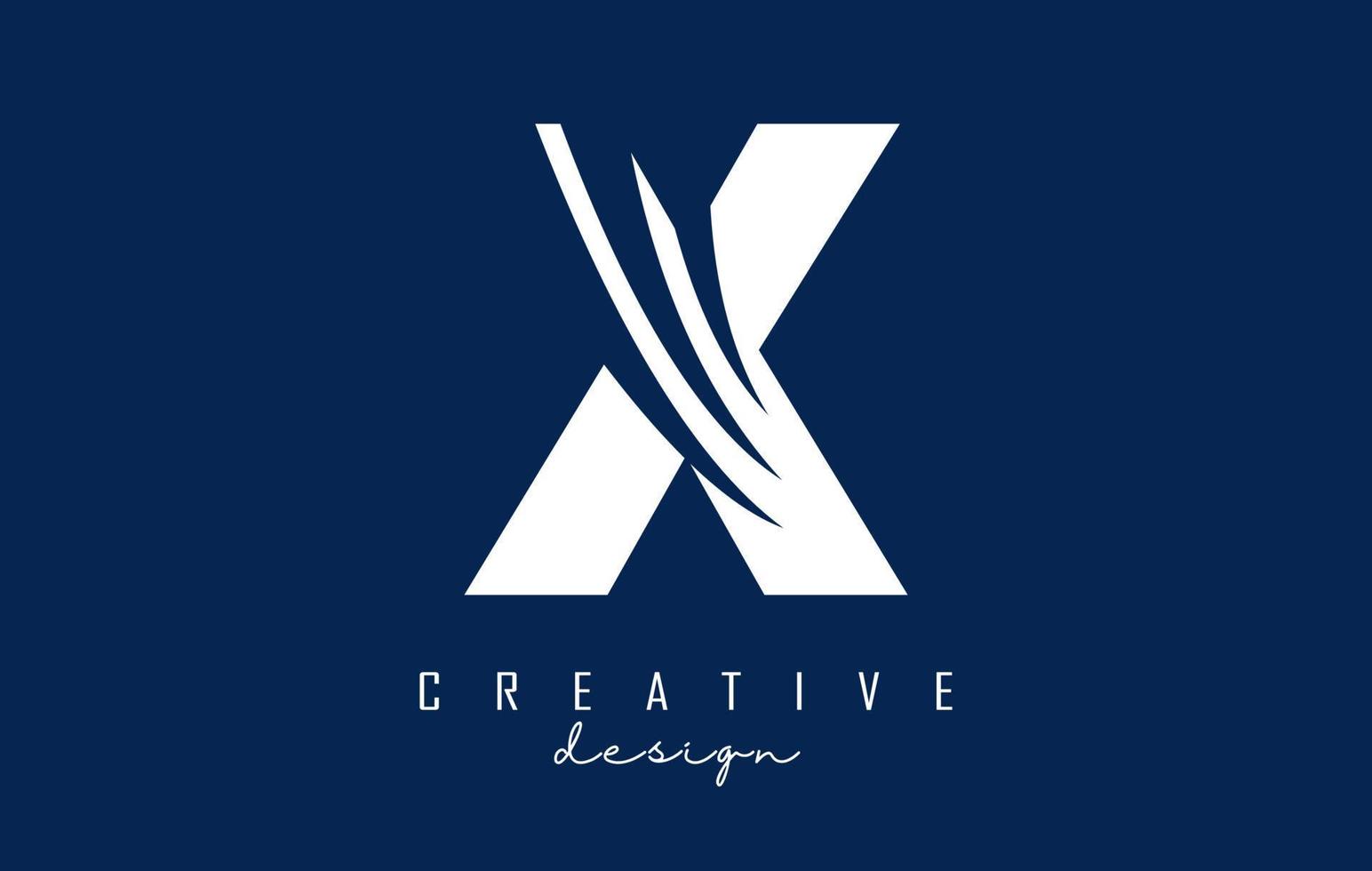 White letter X logo with leading lines and negative space design. Letter with geometric and creative cuts concept. vector