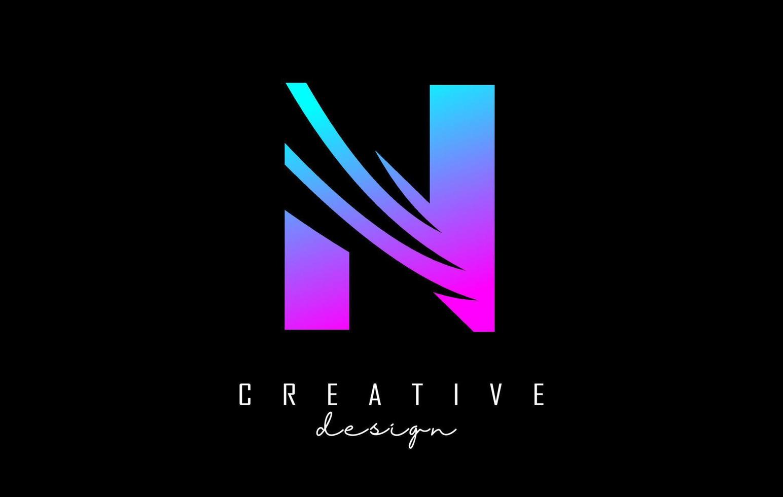 Colorful letter N logo with leading lines and negative space design. Letter with geometric and creative cuts concept. vector