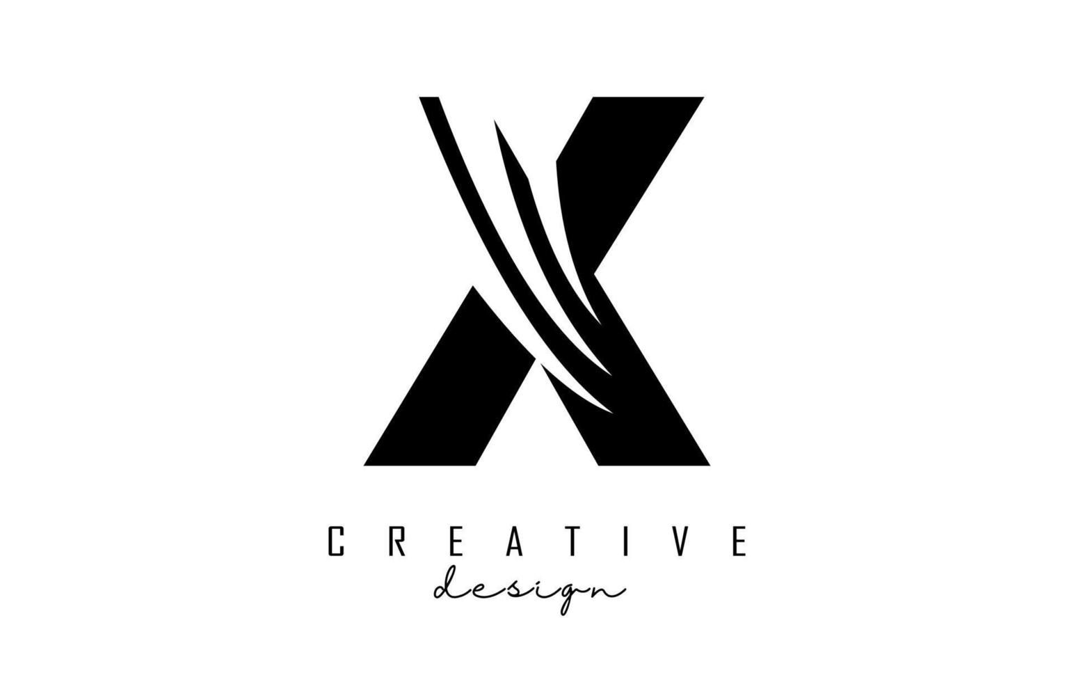 Black letter X logo with leading lines and negative space design. Letter with geometric and creative cuts concept. vector