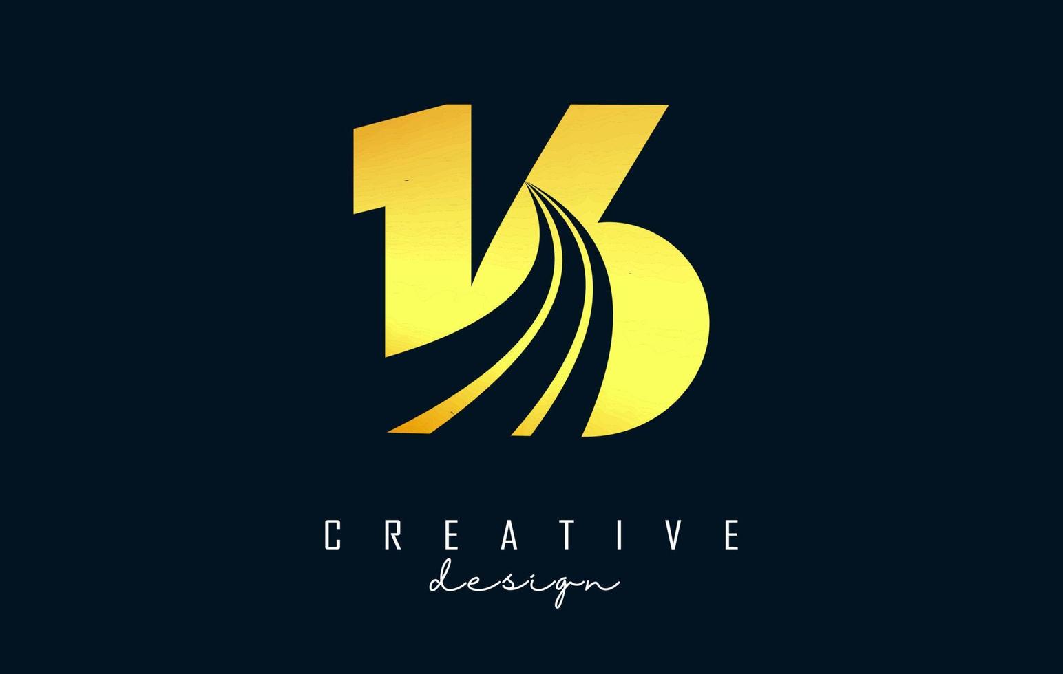 Golden Creative number 16 1 6 logo with leading lines and road concept design. Number with geometric design. vector