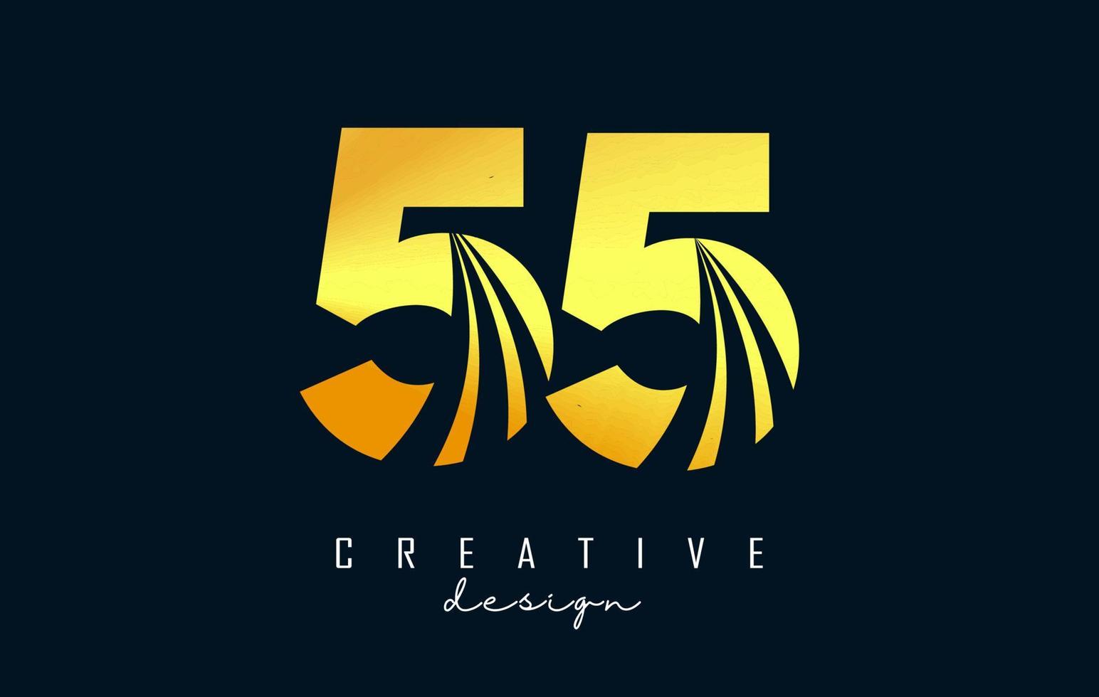 Golden Creative number 55 5 logo with leading lines and road concept design. Number with geometric design. vector