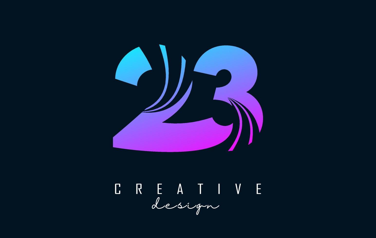 Colorful Creative number 23 2 3 logo with leading lines and road concept design. Number with geometric design. vector