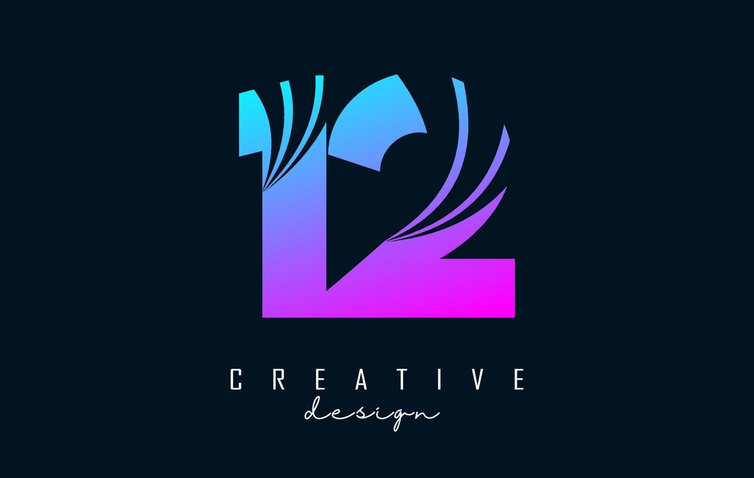 Colorful Creative number 12 1 2 logo with leading lines and road concept design. Number with geometric design. vector