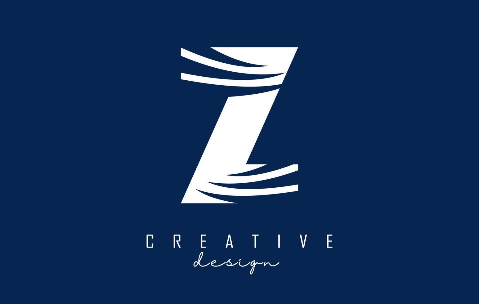 White letter Z logo with leading lines and negative space design. Letter with geometric and creative cuts concept. vector