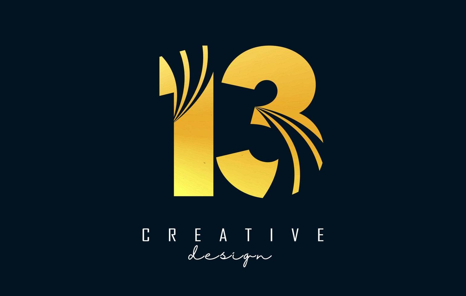 Golden Creative number 13 1 3 logo with leading lines and road concept design. Number with geometric design. vector