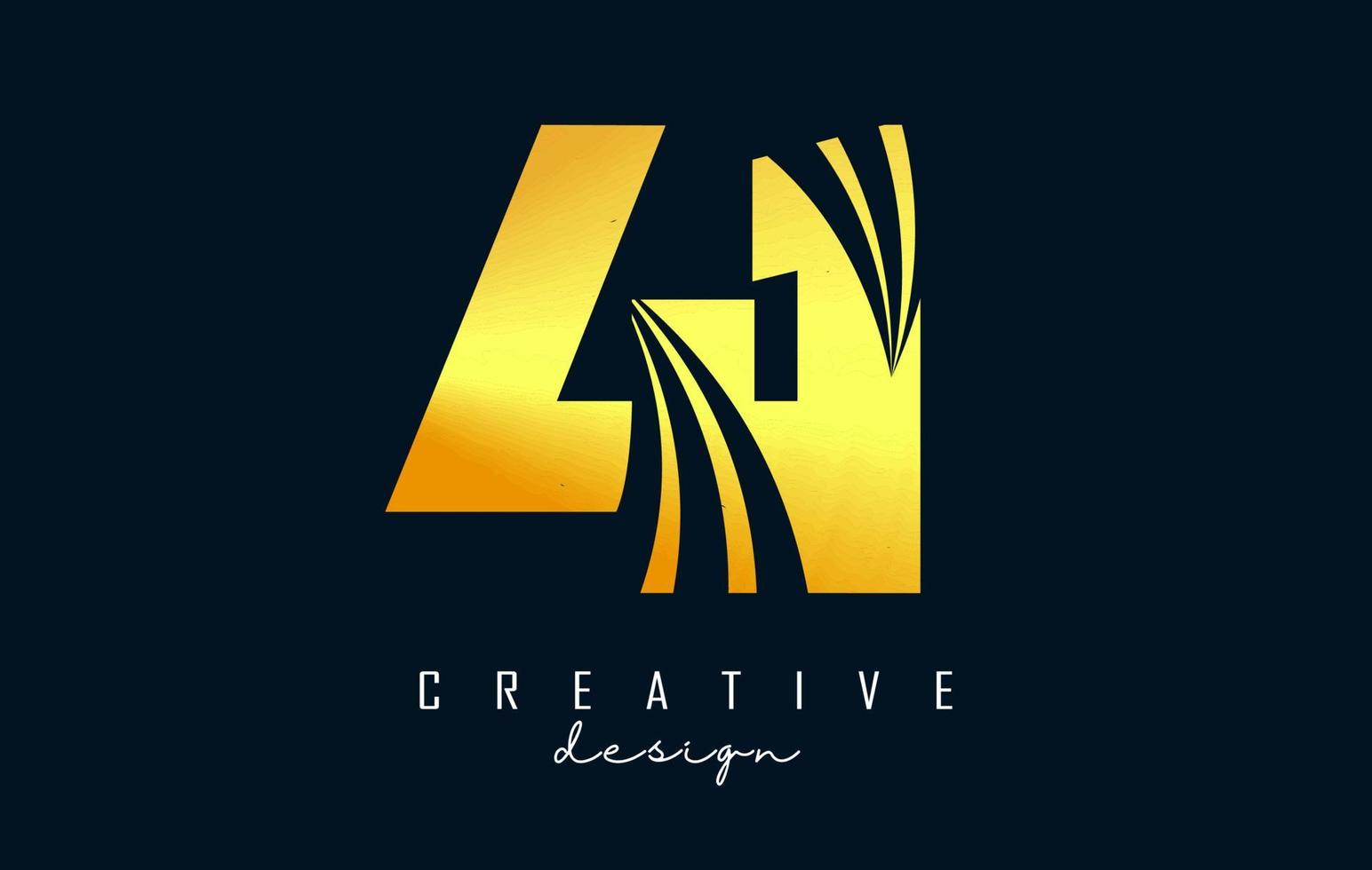 Golden Creative number 41 4 1 logo with leading lines and road concept design. Number with geometric design. vector