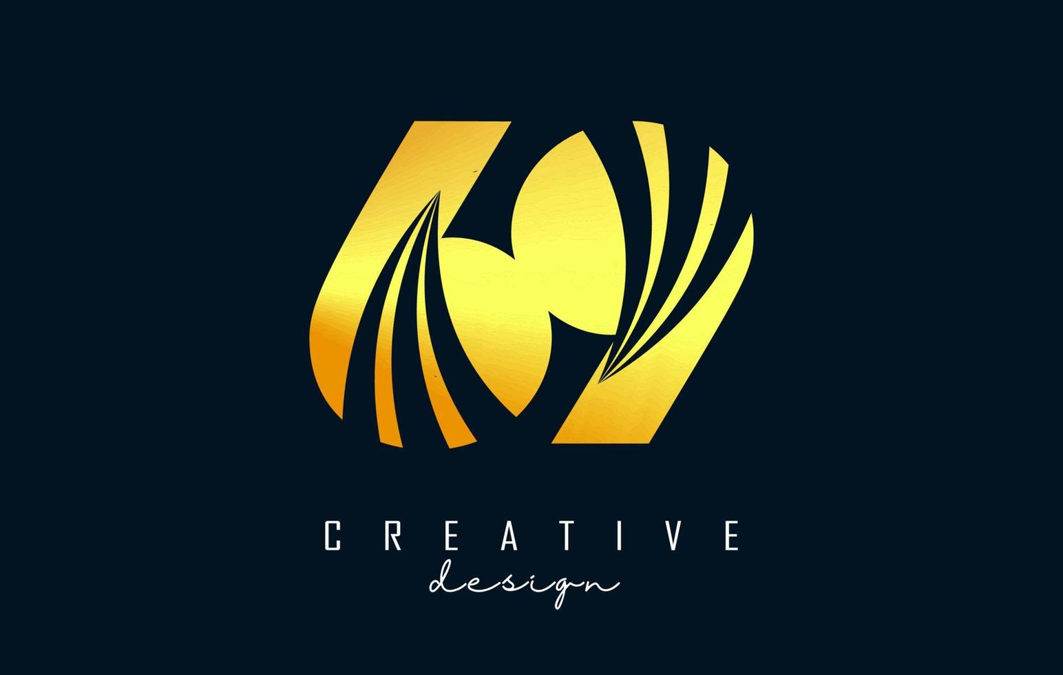 Golden Creative number 69 6 9 logo with leading lines and road concept design. Number with geometric design. vector