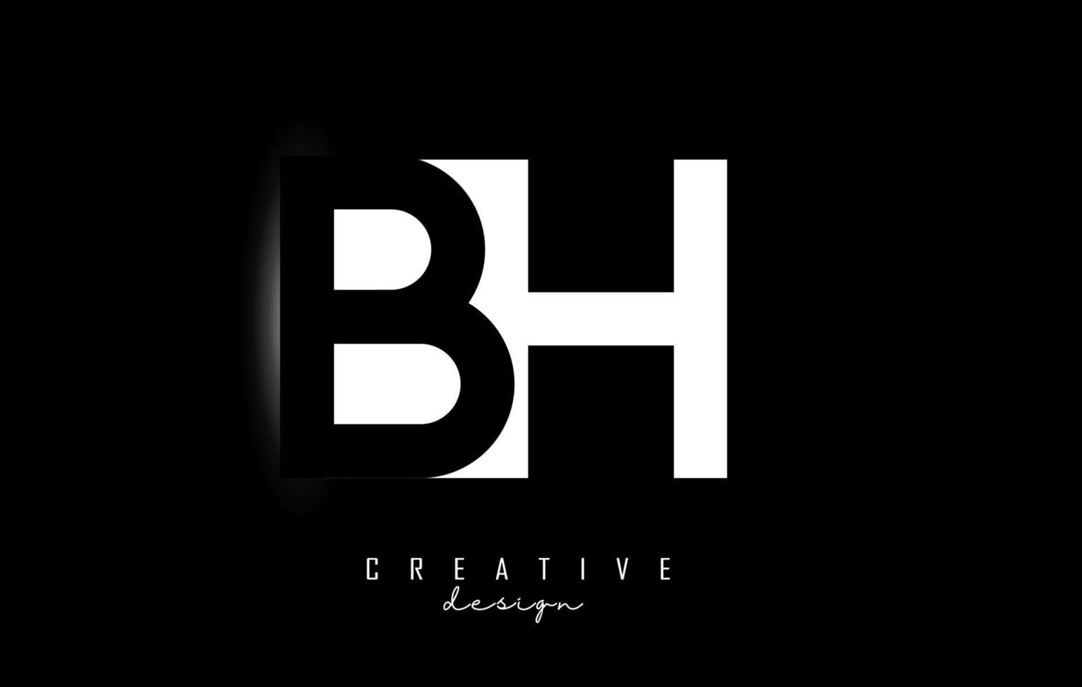Letters BH Logo withe space design on a black background. Letters B and H with geometric typography. vector