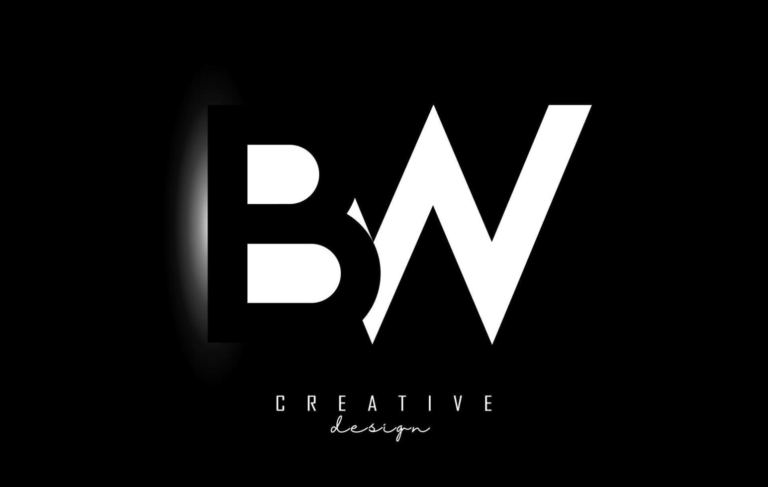 Letters BW Logo with negative space design on a black background. Letters B and W with geometric typography. vector