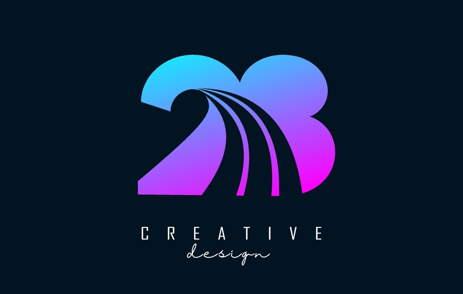 Colorful Creative number 28 2 8 logo with leading lines and road concept design. Number with geometric design. vector