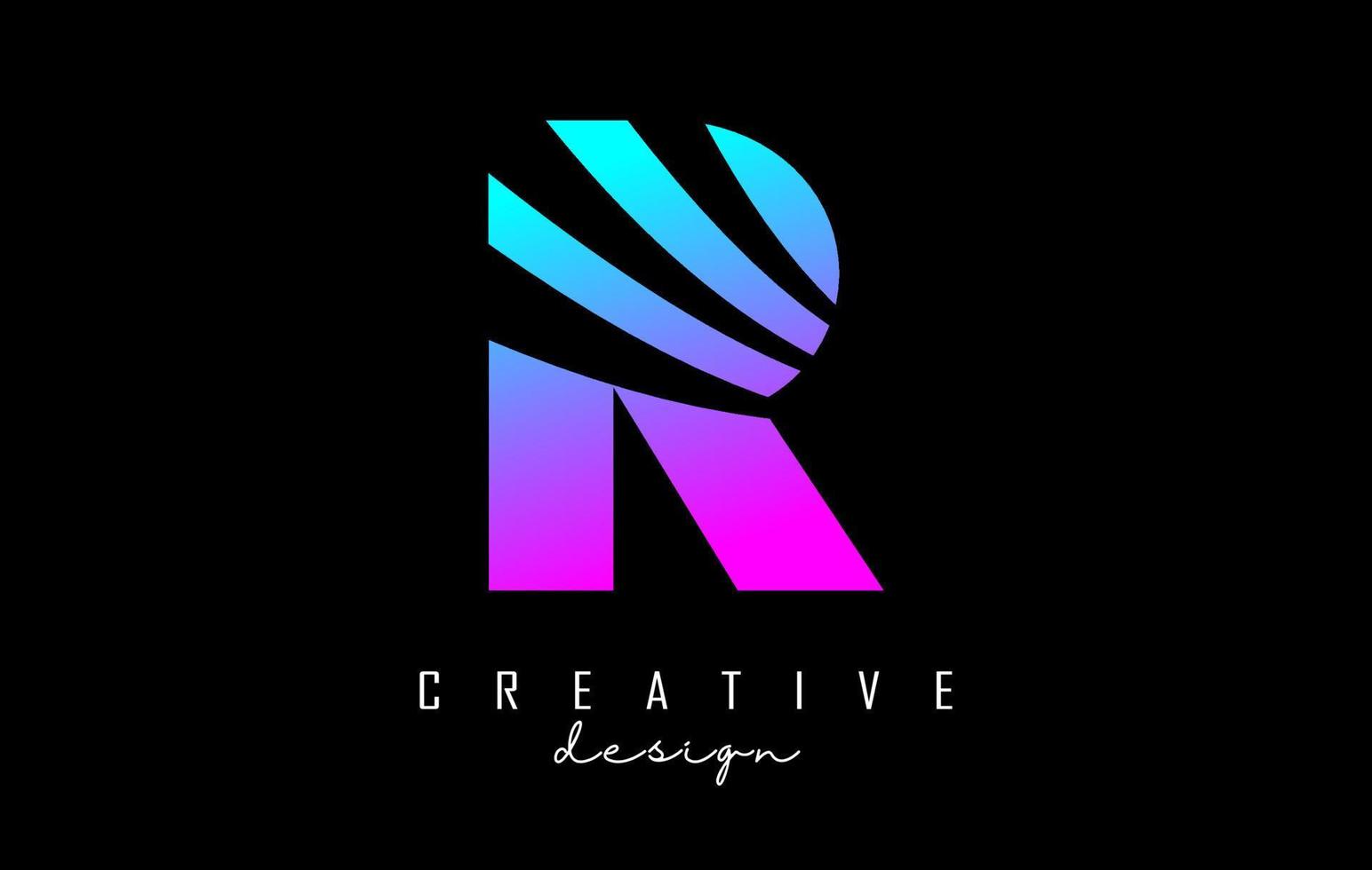 Colorful letter R logo with leading lines and negative space design. Letter with geometric and creative cuts concept. vector