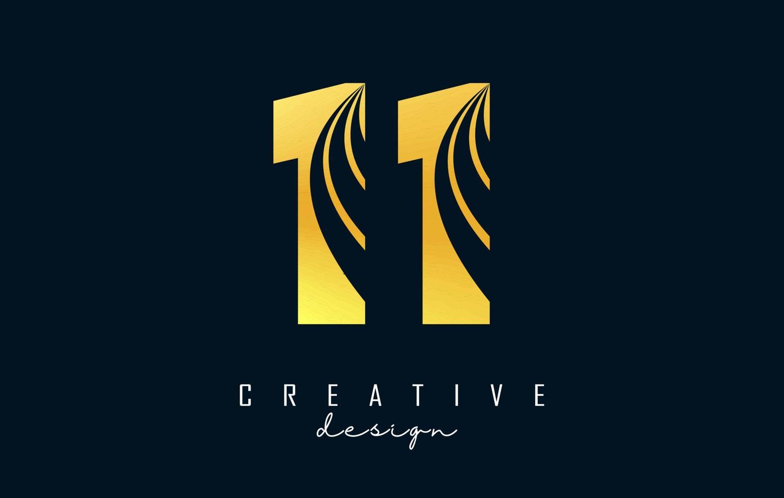 Logotipo creativo dorado número 11 1 con líneas principales y diseño de concepto de carretera. número con diseño geométrico. vector