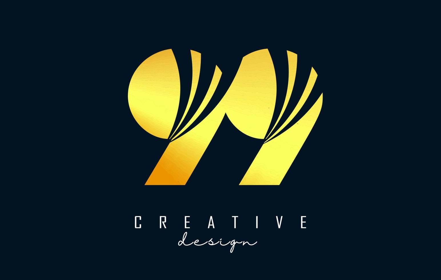 Golden Creative number 99 9 logo with leading lines and road concept design. Number with geometric design. vector