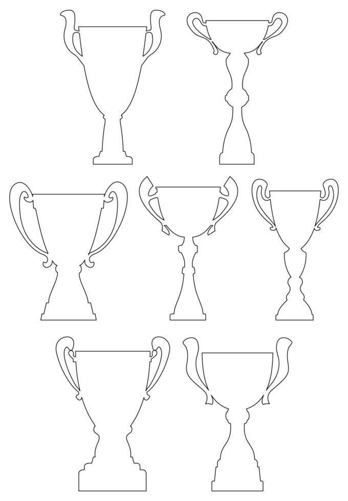 Champion cup set in thin line style. Championship prize for first place. Victory symbol. Vector illustration.