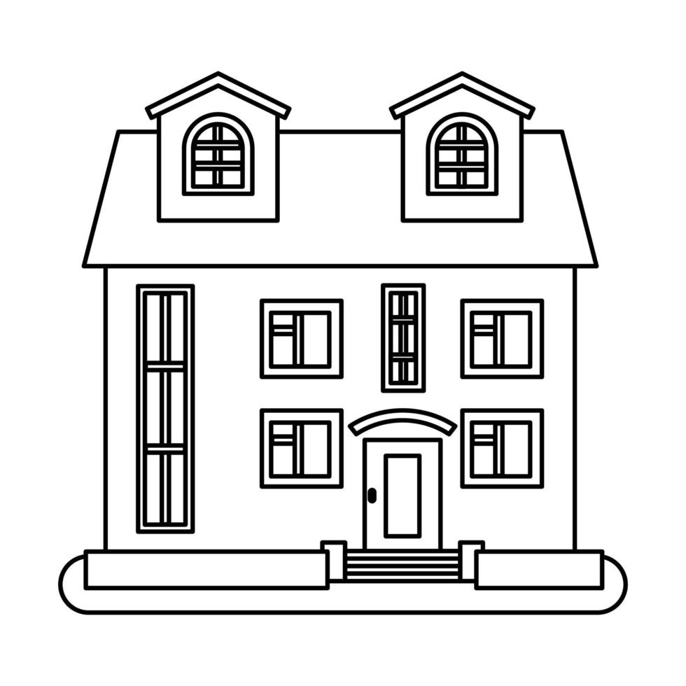 House in thin line style on white background. Vector illustration.