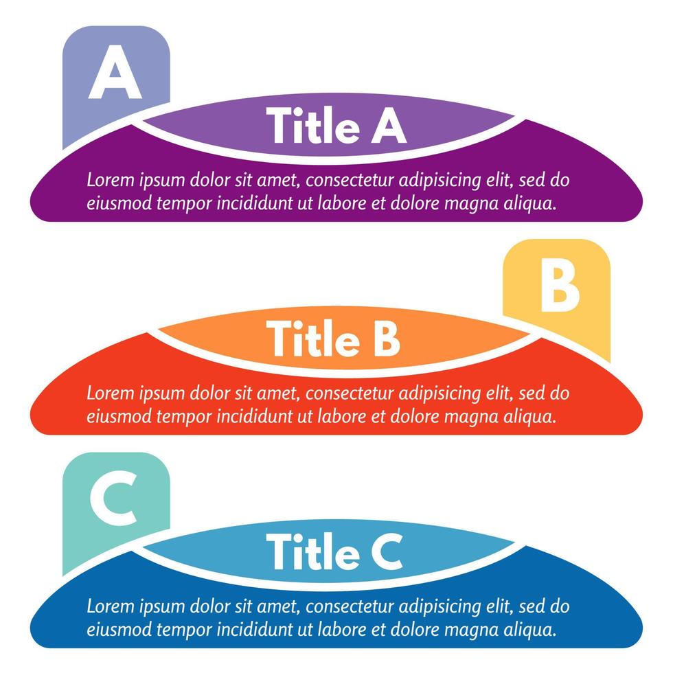 conjunto de tres banners de opciones de colores horizontales. plantilla de diseño infográfico paso a paso. ilustración vectorial vector