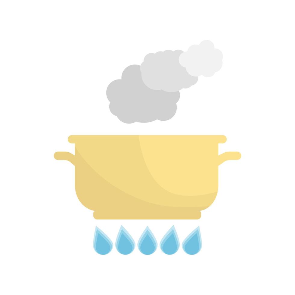 Boiling pot on the gas. Kitchen utensils over white background. Vector Illustration.